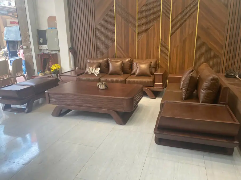 Sofa Gỗ Cao Cấp Kiểu Dáng Chân Chéo 2 Văng