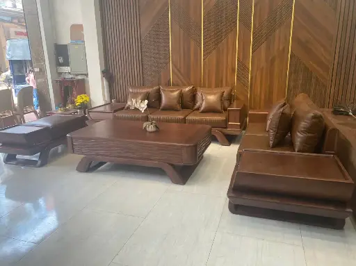 Sofa Gỗ Cao Cấp Kiểu Dáng Chân Chéo 2 Văng
